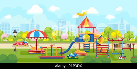 Bright vector city park with playground Stock Vector