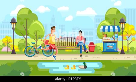 People spending time in city park Stock Vector