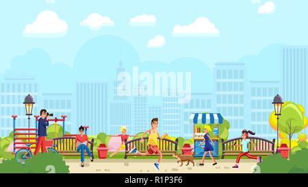 People spending time in city park Stock Vector