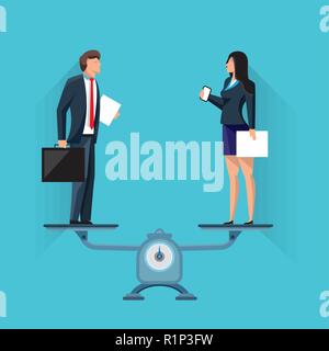 Businesspeople standing on scales in balance Stock Vector