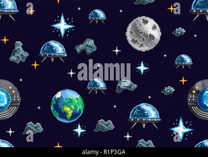 Pixel seamless background with space Stock Vector