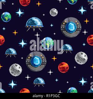 Space repeat pixel background Stock Vector
