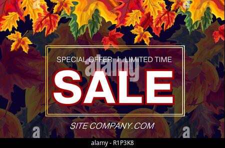 Bright template of sale banner with site Stock Vector