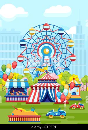 Amusement playground in city park Stock Vector