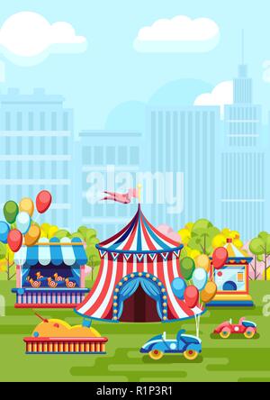 Amusement park with colorful design Stock Vector