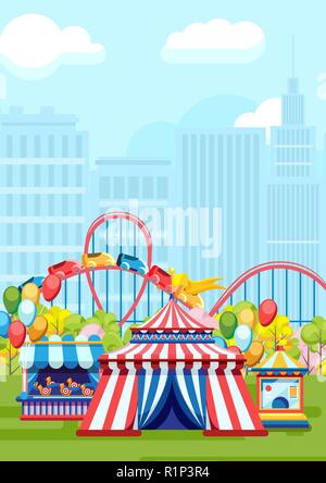 Amusement rides in city park Stock Vector