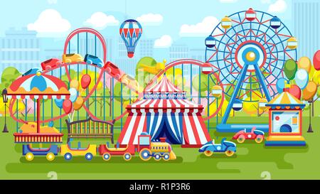 Bright vector of city amusement park Stock Vector