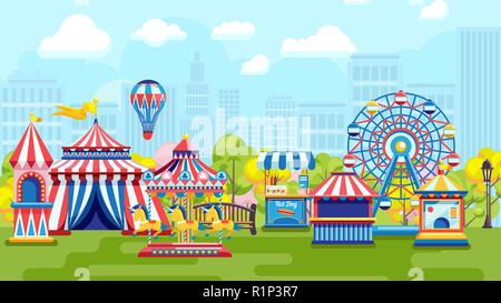 Carnival in city amusement park Stock Vector