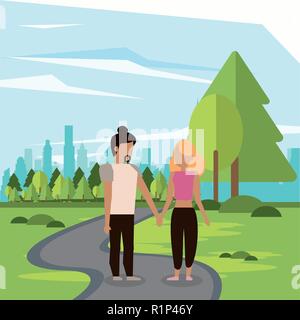 Elderly Couple Smiling Holding Hands And Skating On Rollerblades Outdoor With Trees And Falling Leaves In Cute Flat Cartoon Style Stock Vector Image Art Alamy