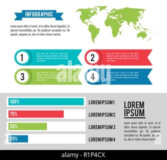 infographic whole world horizontal diagrams and tabs vector illustration graphic design Stock Vector