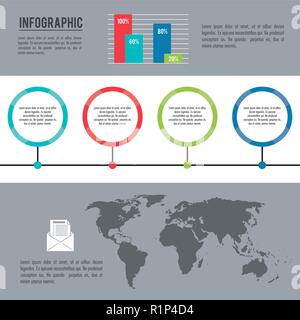 infographic whole world with bars diagrams vector illustration graphic design Stock Vector