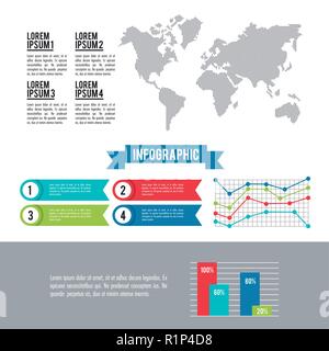 infographic whole world with line diagrams vector illustration graphic design Stock Vector