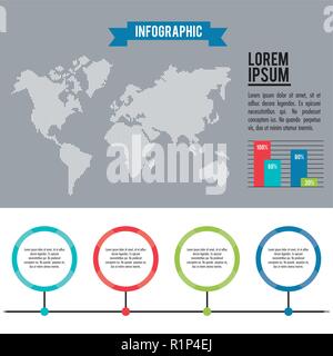 infographic whole world with bars diagrams vector illustration graphic design Stock Vector