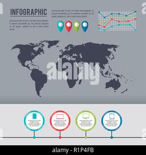 infographic whole world with electronic device vector illustration graphic design Stock Vector