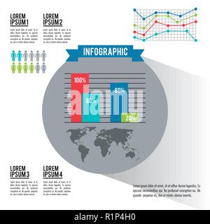 infographic whole world with bars diagrams vector illustration graphic design Stock Vector