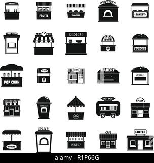 Street food kiosk icons set. Simple illustration of 25 street food kiosk vector icons for web Stock Vector