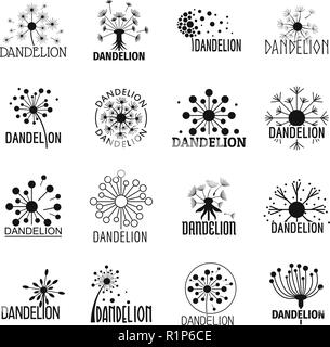 Dandelion logo icons set. Simple illustration of 16 dandelion logo vector icons for web Stock Vector