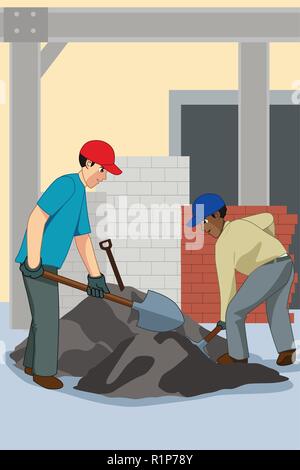 A vector illustration of Working Construction Worker Stock Vector