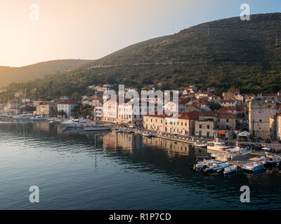 Harbor in city Vis on island Vis in Croatia at morning Stock Photo