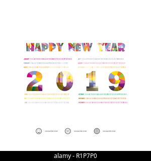 2019 Calendar Template.Calendar 2019 Set of 12 Months.Yearly calendar vector design stationery template.Vector illustration. Stock Vector