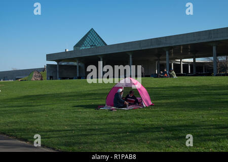 Pop up tent picnicing at Moerenuma Park in Sapporo, Japan Stock Photo