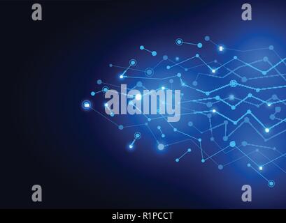 Abstract connecting dots and lines molecule dark blue background. Technology data or scientific concept. Vector illustration Stock Vector