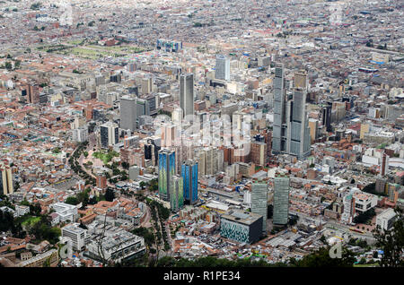 Bogota City as seen from Mount Monserrate, modern buildings stands  up in the landscape Stock Photo