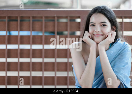 Thai traditional dress : woman wearing typical (traditional) red Thai dress Stock Photo