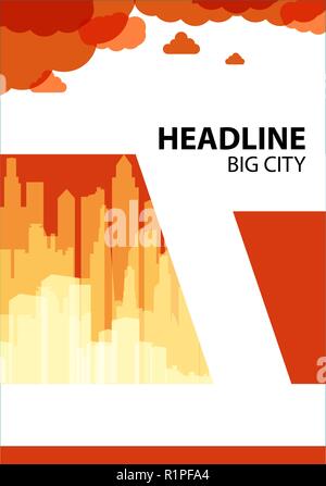 White a4 brochure cover design. Abstract City view. Modern vector front page. Creative ad flyer font. Stock Vector