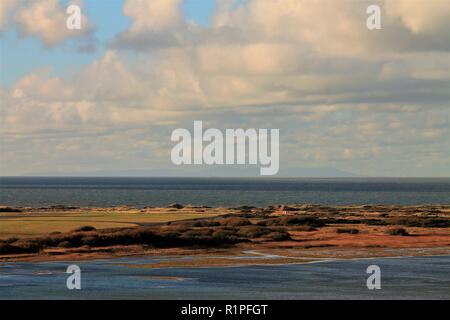 View towards Walney Island and Walney Airfield from Barrow In Furness Cumbria UK. Stock Photo