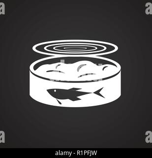 Canned fish on black background icon Stock Vector