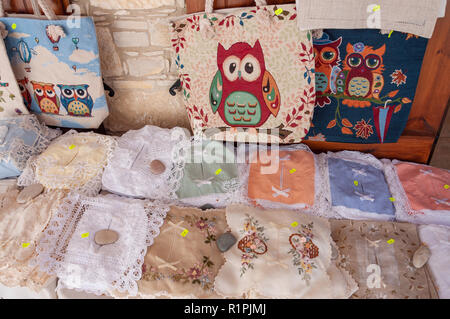 Embroidery and lace shops mountain village of kritsa near agios stock Embroidery and lace shops mountain village of kritsa near agios stock