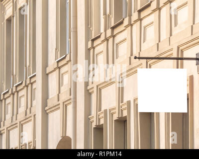 Horizontal front view of blank rectangular signboard on a building classical architecture building Stock Photo