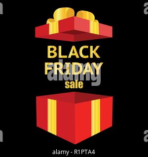 Black Friday, luxury, sale, open gift box, discount, banner vector, bow Stock Vector