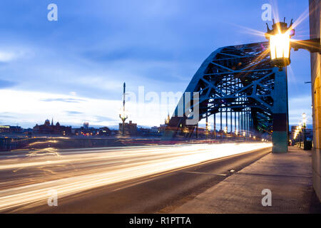 Newcastle upon Tyne/England - February 17th 2012: traffic light trails on Newcastle tyne Bridge Stock Photo