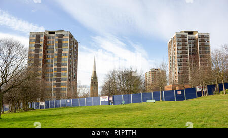 Newcastle upon Tyne/England - February 25th 2012: Scotswood Road flats Demolition at Cruddas Park Stock Photo