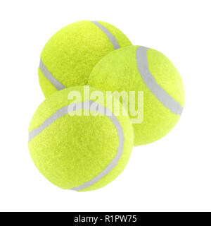 Three tennis balls isolated on white background with clipping path Stock Photo