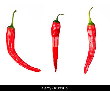 three pieces of red chili peppers isolated on white background Stock Photo