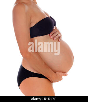 one pregnant woman underwear full length in silhouette studio on white  background Stock Photo - Alamy