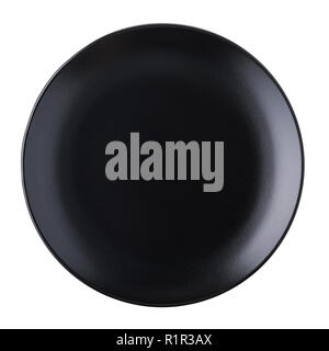 Empty ceramic plate of black color, top view of an isolated object Stock Photo