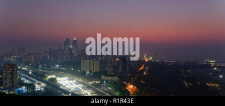 Skyscrapers in Mumbai on Diwali, showing skyline of Mumbai. Stock Photo