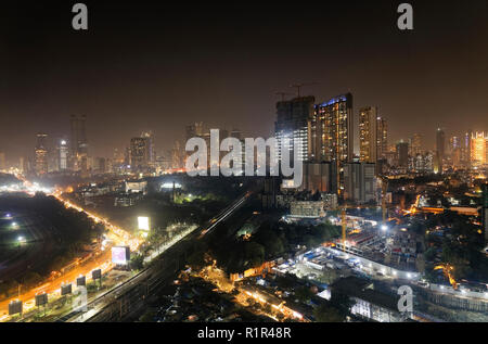 skyscrapers in Mumbai on Diwali, showing skyline of Mumbai. Stock Photo