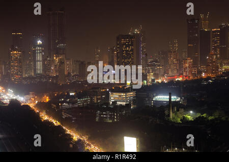 skyscrapers in Mumbai on Diwali, showing skyline of Mumbai. Stock Photo