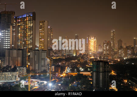 skyscrapers in Mumbai on Diwali, showing skyline of Mumbai. Stock Photo