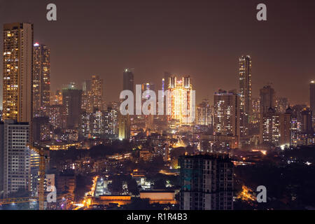 skyscrapers in Mumbai on Diwali, showing skyline of Mumbai. Stock Photo