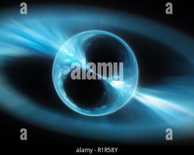 Blue glowing supermassive mysterios object in space gamma ray burst, computer generated abstract background, 3D rendering Stock Photo