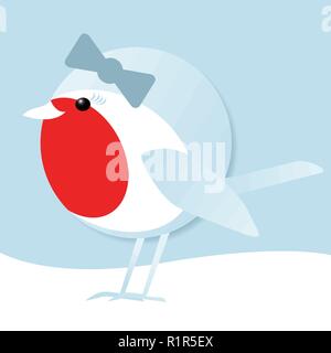 simple vector illustration of a cute female robin redbreast standing in the snow Stock Vector