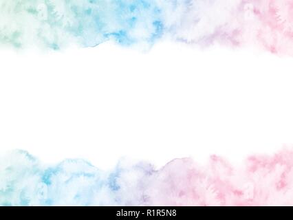 Hand painted colorful watercolor texture frame isolated on the white background. Vector border template for cards and wedding invitations of green, bl Stock Vector