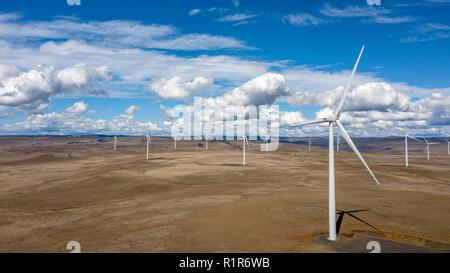 windmills over hills  aerial photo Stock Photo