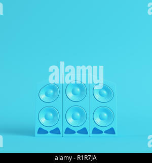 Stereo speakers on bright blue background in pastel colors. Minimalism concept. 3d render Stock Photo